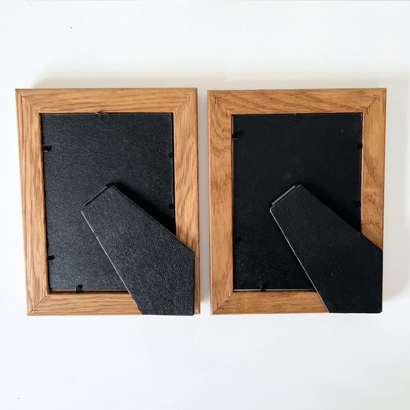 Vintage 90s Solid Oak Farmhouse Wood Picture Frames Original Glass 5x7, Set of 2 - Picture 6 of 16